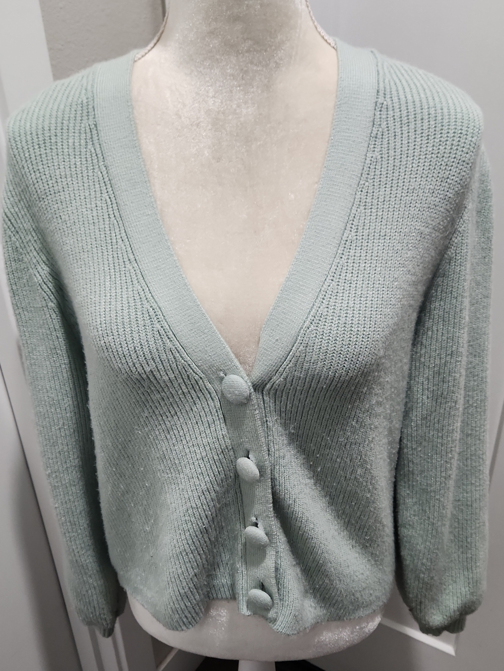 Zara Pastel Mint V-Neck Button Cardigan